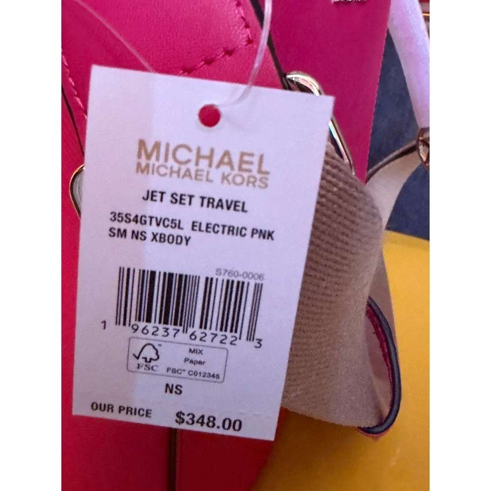 Michael‎ Kors Jet Set Large Crossbody Bag Pink Saffiano Leather Silver Hardware